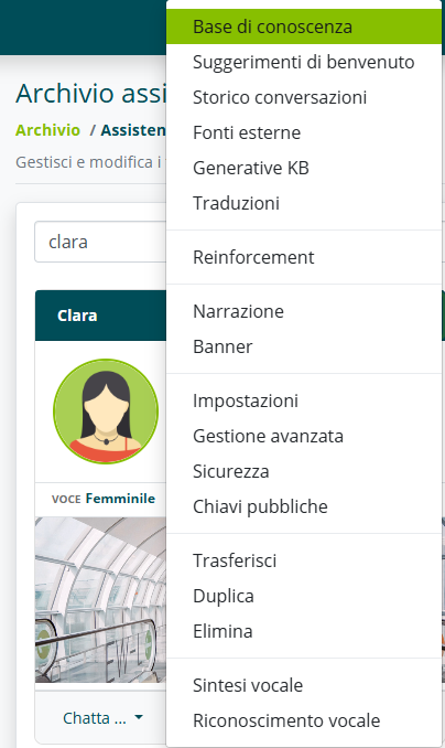 Apertura della Base di conoscenza dal menu assistente