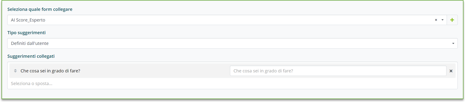 Sezione Form e suggerimenti collegabili alla risposta