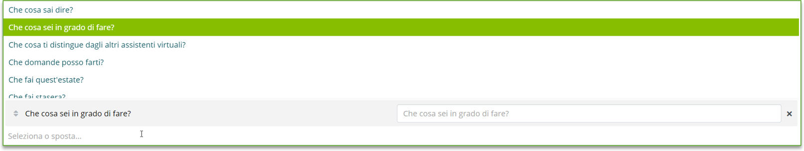 Elenco delle QA selezionabili come suggerimenti definiti dall'utente