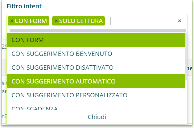 Filtri e ordinamenti per gli intent
