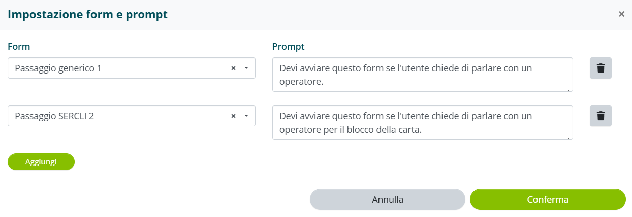 Prompt di avvio form con le condizioni per ogni form collegato