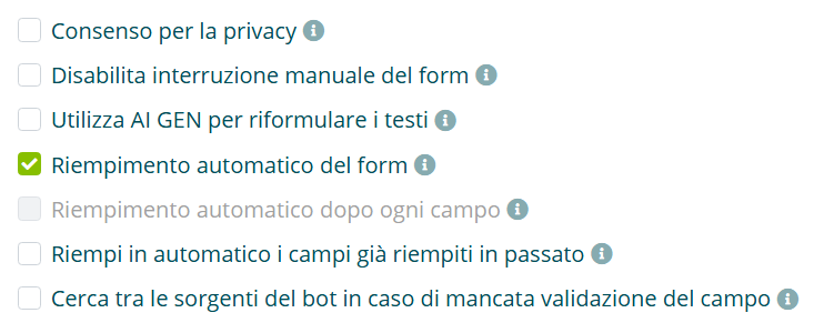 Attivazione dell'opzione Riempimento automatico del form