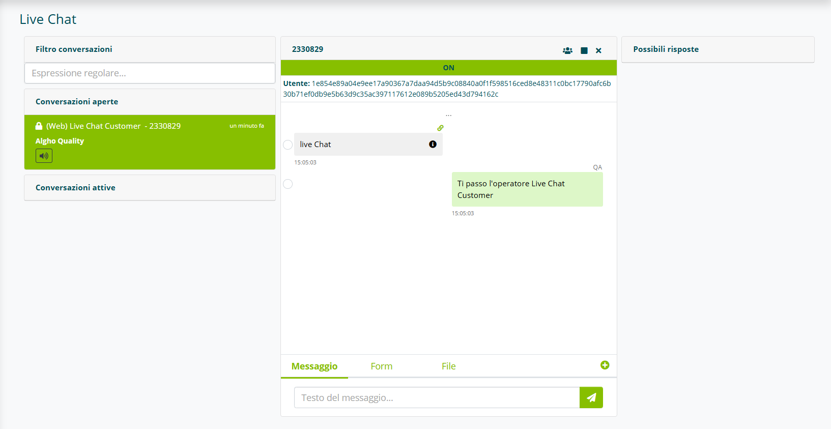Interfaccia operatore nella chat con utente