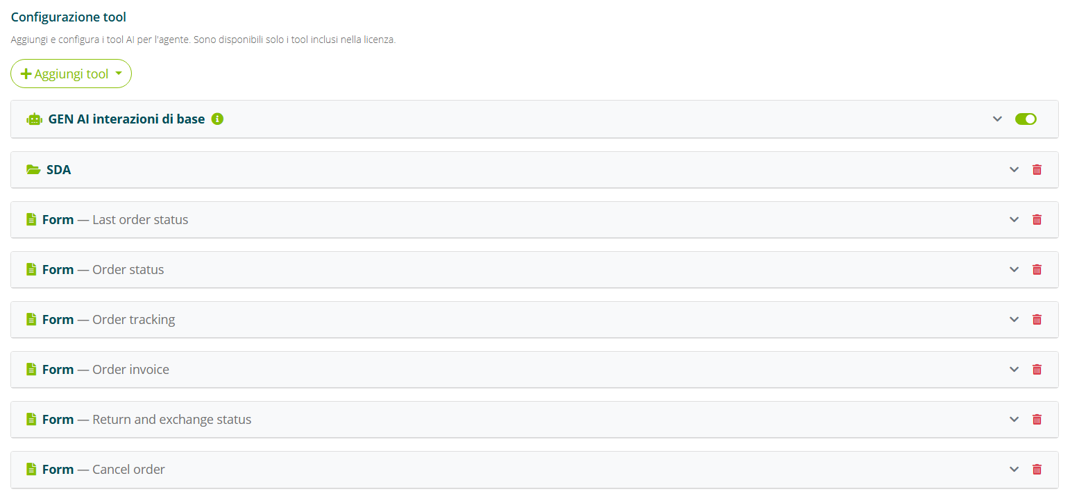 Elenco tool configurati