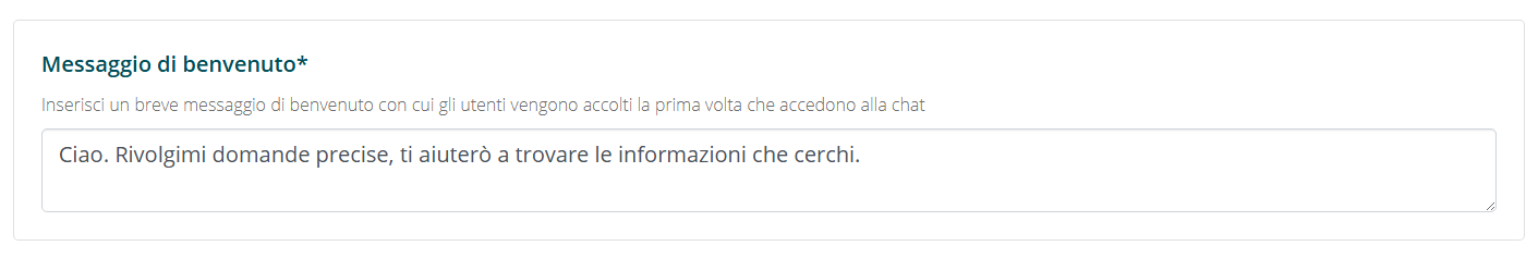 Campo messaggio di benvenuto