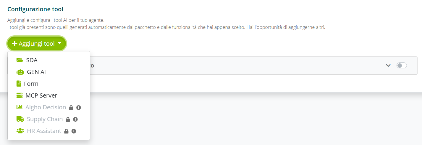 Sezione Configurazione Tool