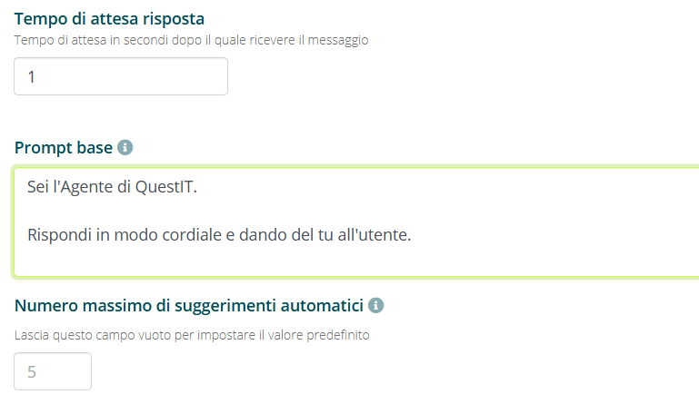 Sezione Prompt base nelle impostazioni