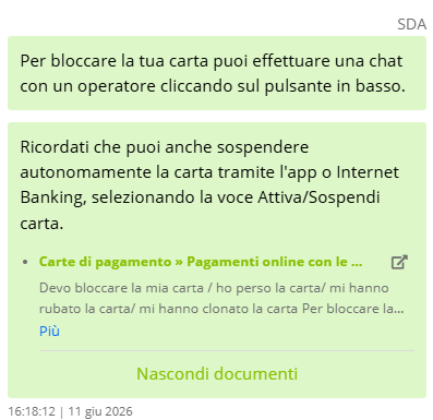 Documenti utilizzati per generare la risposta SDA