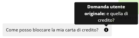 Domanda riformulata con icona info che mostra la domanda originale