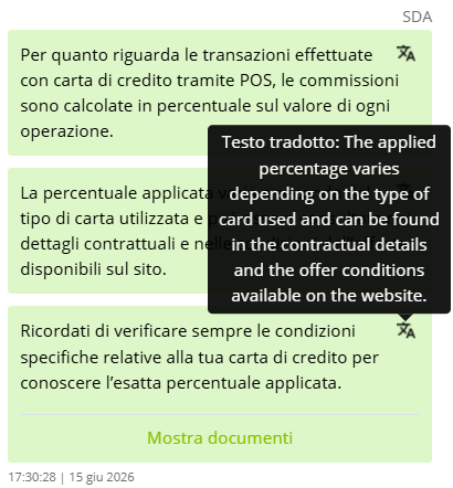 Icona di traduzione sulla risposta dell'assistente