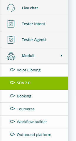 Pulsante Moduli e SDA 2.0 nel menu