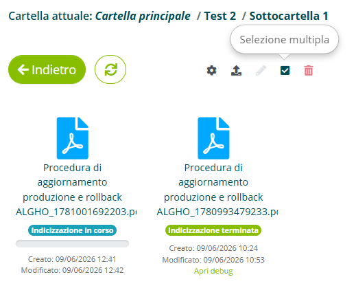 Selezione multipla di documenti per eliminazione