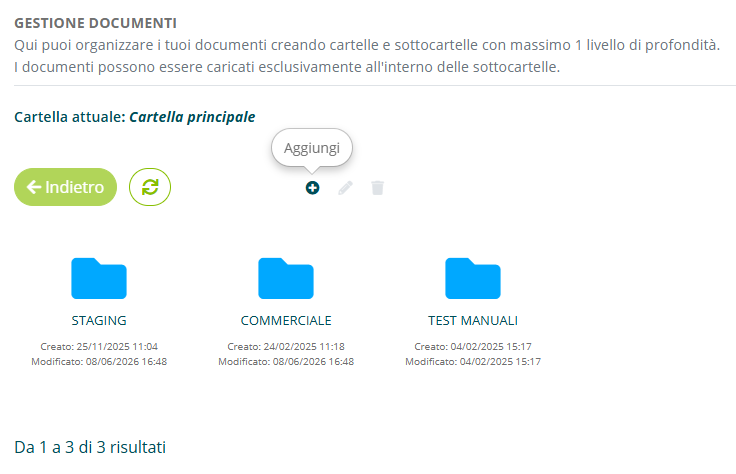 Pulsante Aggiungi per creare una cartella