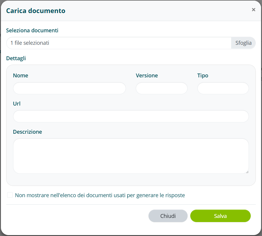 Finestra di selezione file da caricare
