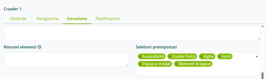 Selettori preimpostati nel campo Rimuovi elementi