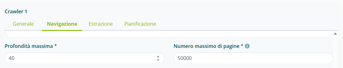 Impostazioni profondità massima e numero massimo di pagine