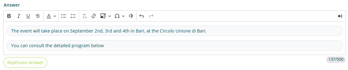 Pagina di creazione della risposta con opzioni di personalizzazione