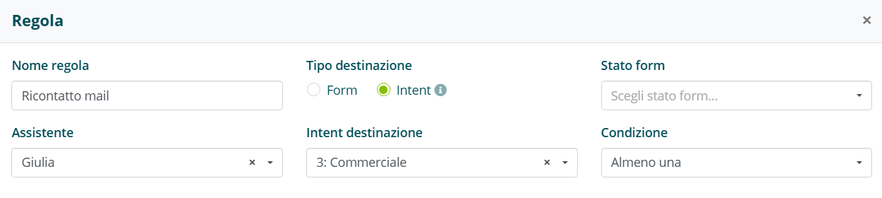 Selezione dell’assistente e dell’intent nella regola
