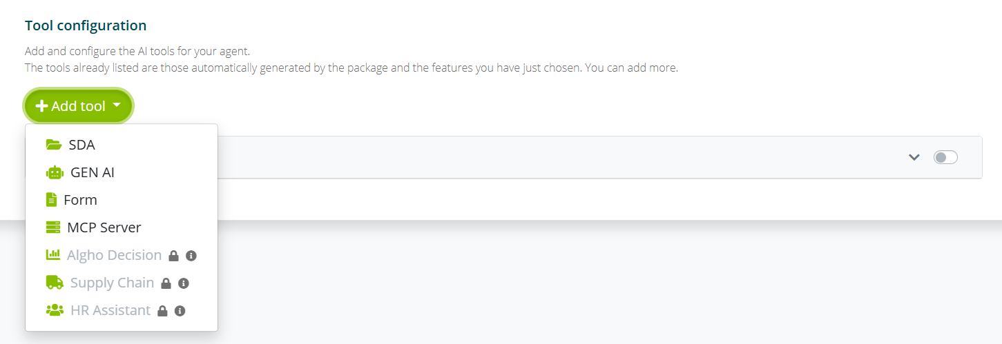 Sezione Configurazione Tool