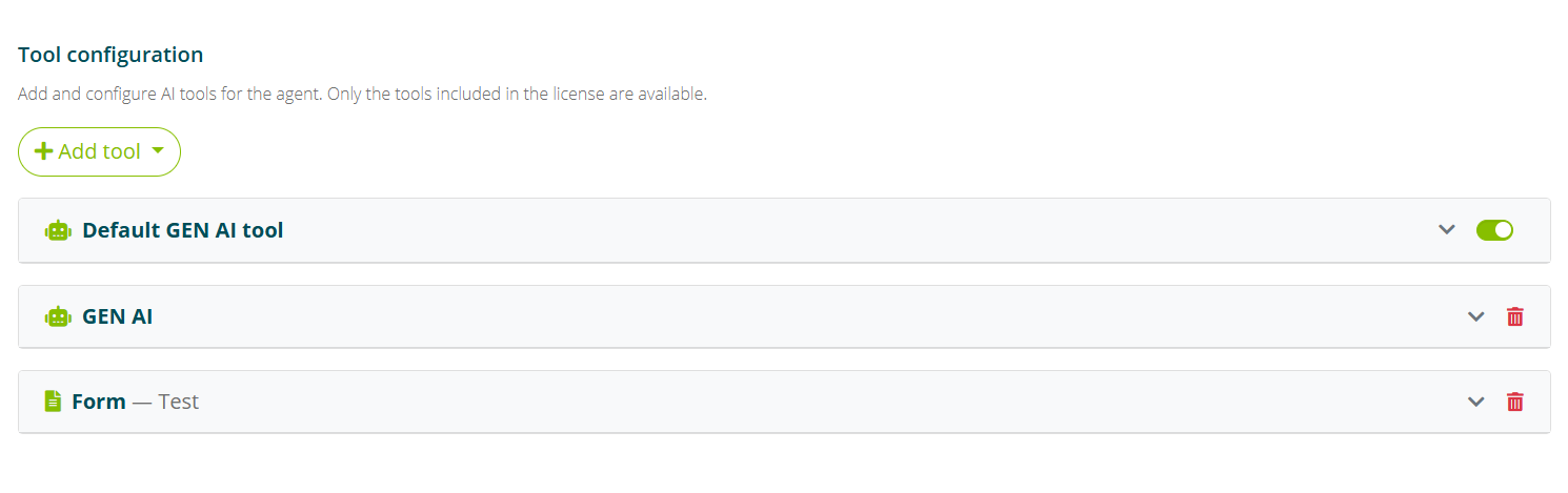 Elenco tool configurati
