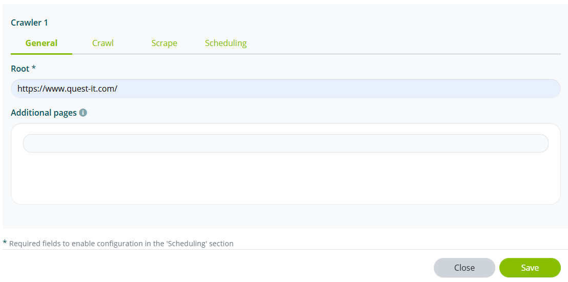 Site starting URL address field