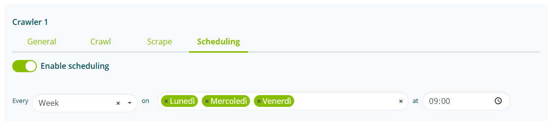 Configuraciones de planificación del Crawler