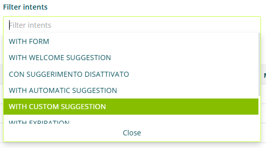 Filtri e ordinamenti per gli intent