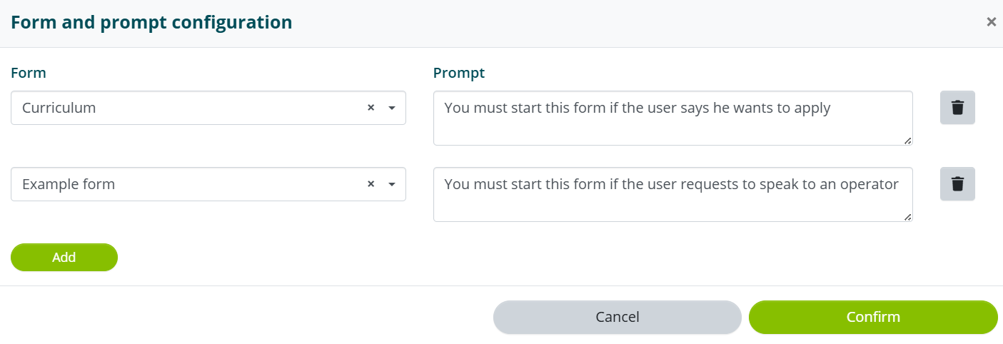 Prompt di avvio form con le condizioni per ogni form collegato