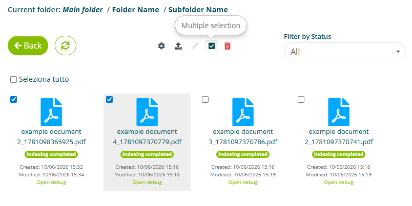 Selezione multipla di documenti per eliminazione
